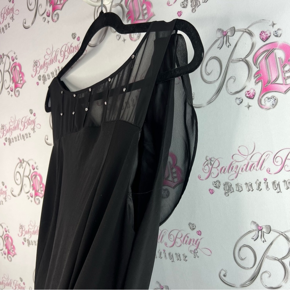 Cleocleo petite dress rhinestone bling cowl neck swoop Black Dress silver detail - Picture 6 of 13